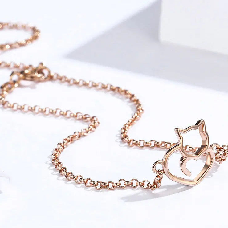 Pulseira Amor Felino Minimalista Prata 925 Banhado a Ouro