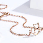 Pulseira Amor Felino Minimalista Prata 925 Banhado a Ouro