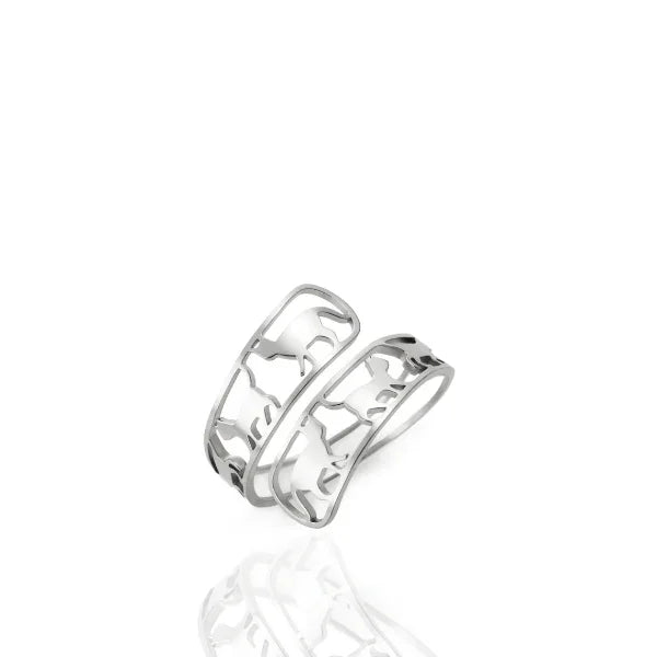 Anel Laço de Bigodes Ajustável Prata