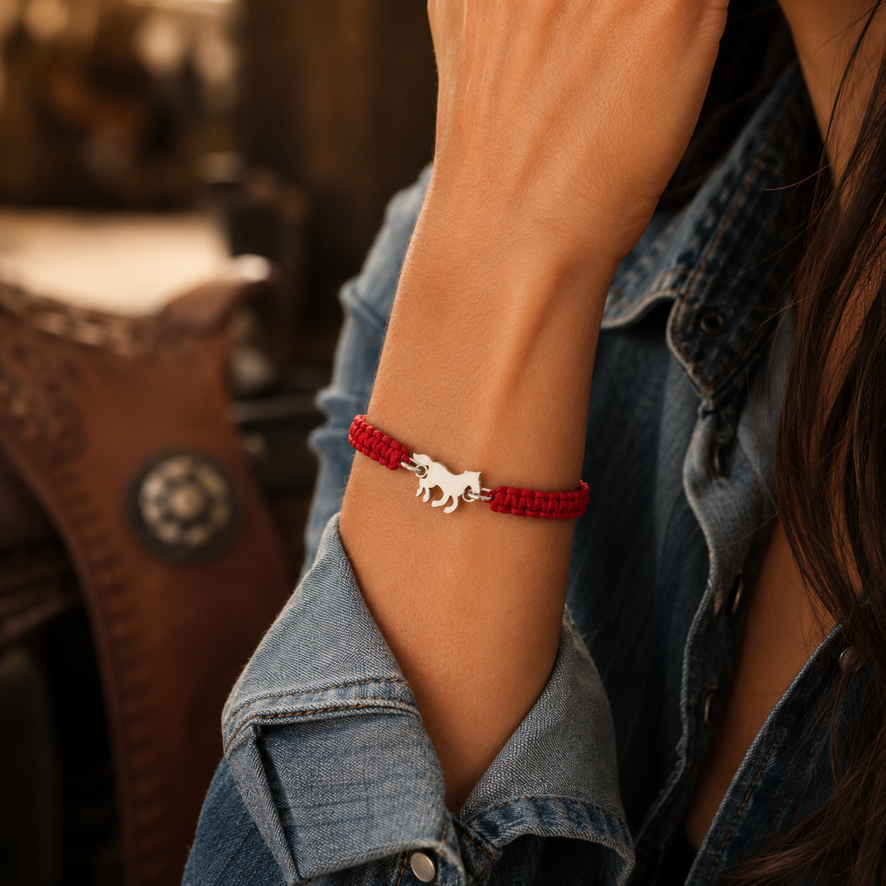 Pulseira Ajustável Galope Cores Pingente Prata