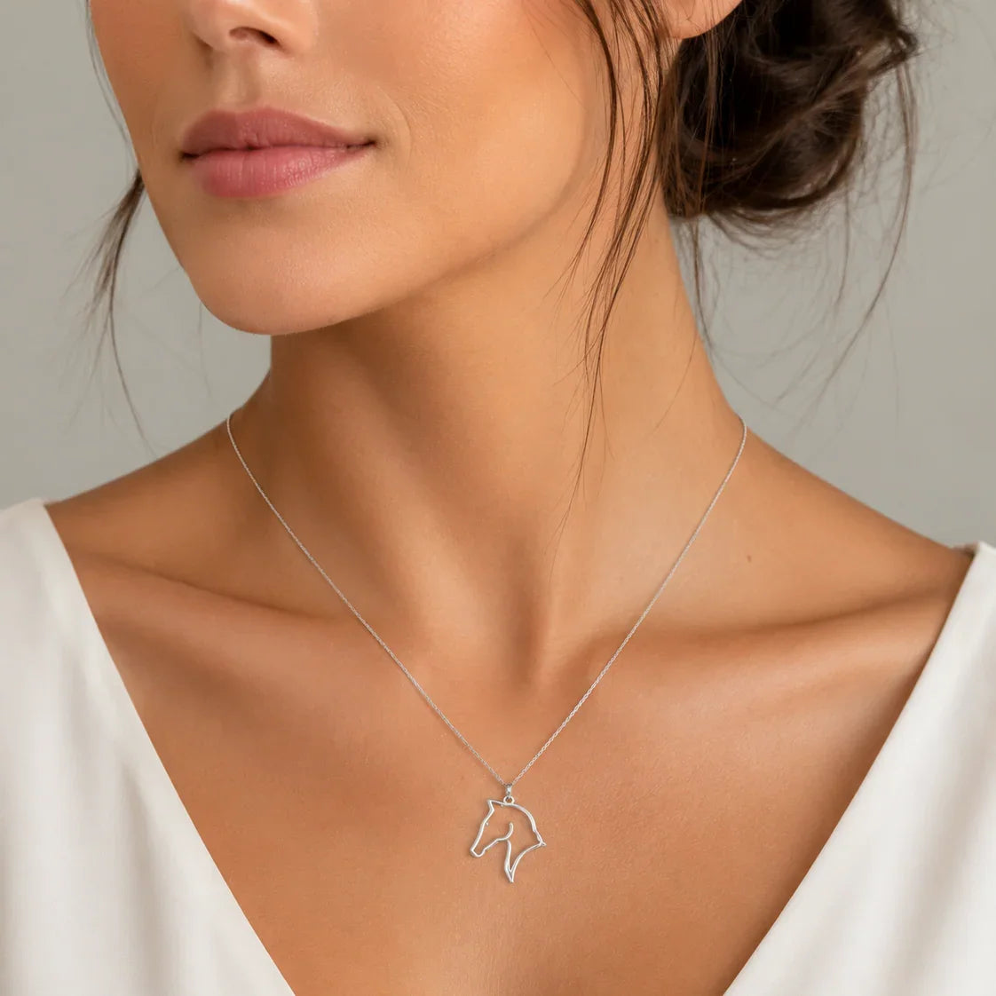 Conjunto Corrente e Pingente Cavalo Elegance Prata