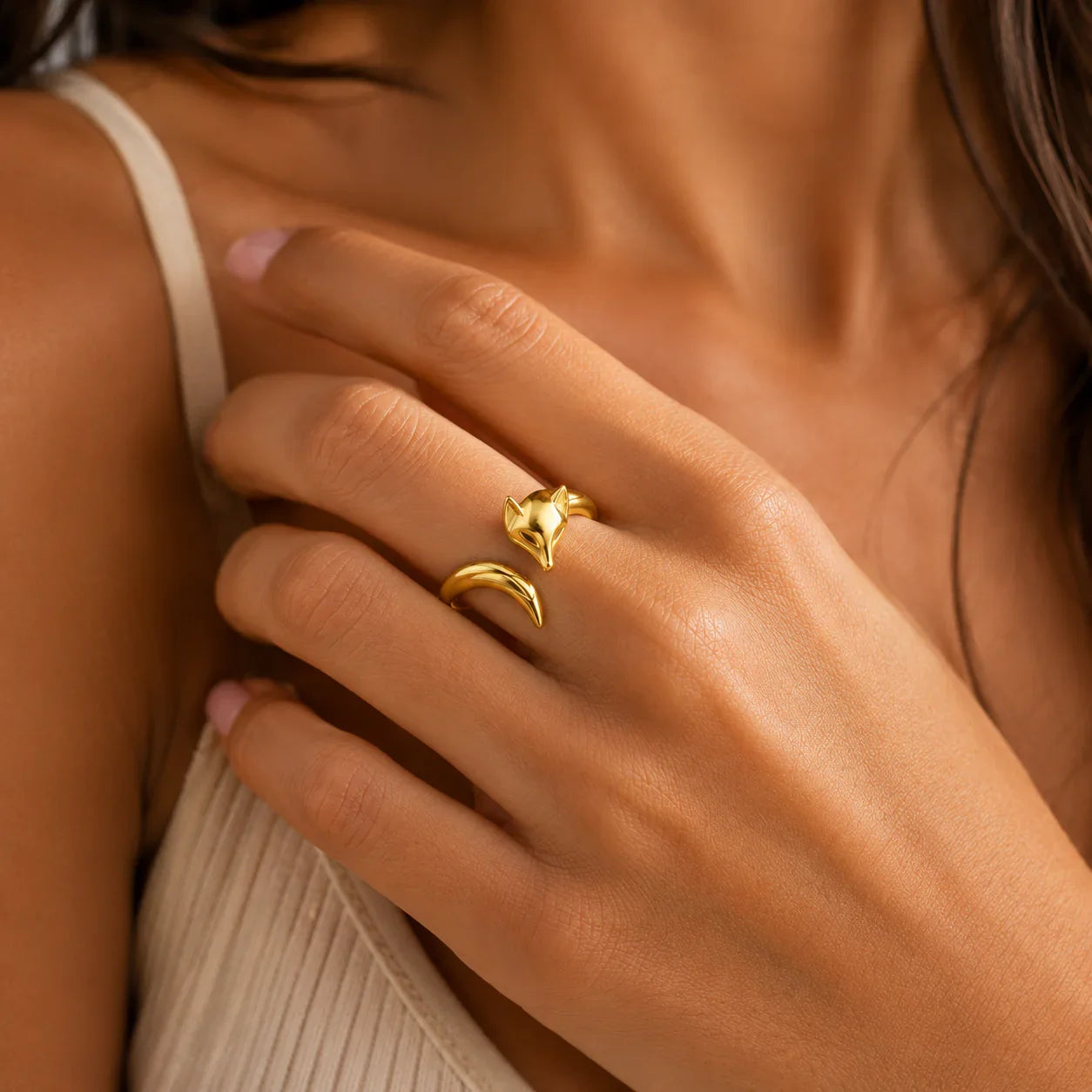 Anel Raposinha Moderno Prata 925 Banhado Ouro 18k