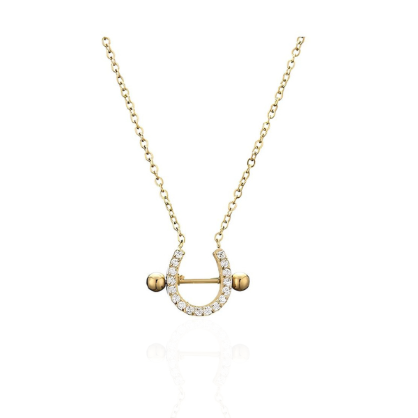 Conjunto Ferradura Luxo Cravejada  Banhada Ouro 14k