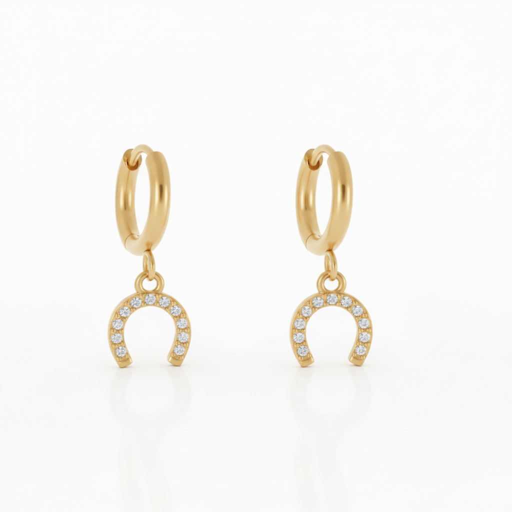 Brinco Ferradura Brilhante Dourado