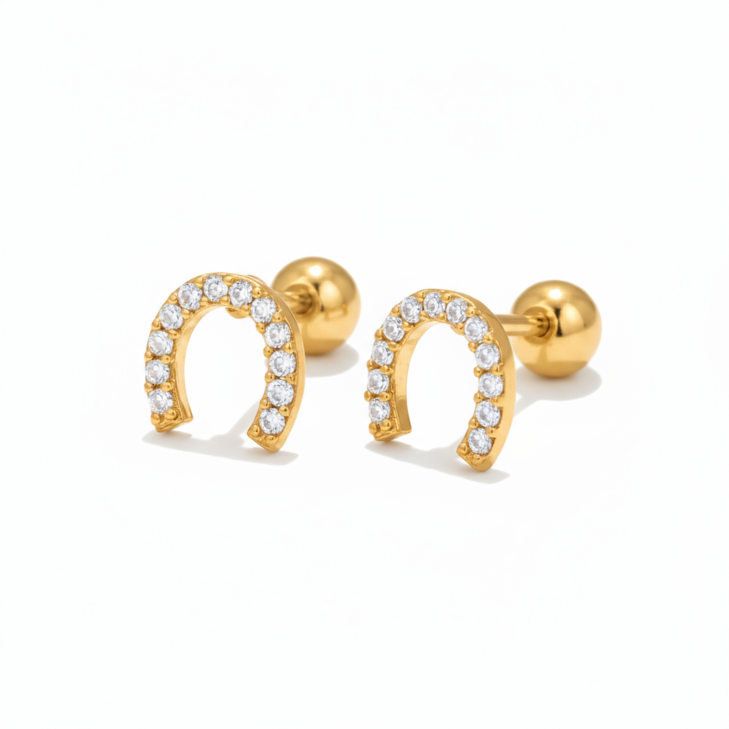 Ferradura com Brilhantes em Zircônia Dourado ou Prata