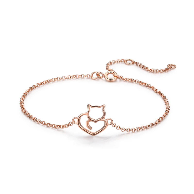 Pulseira Amor Felino Minimalista Prata 925 Banhado a Ouro