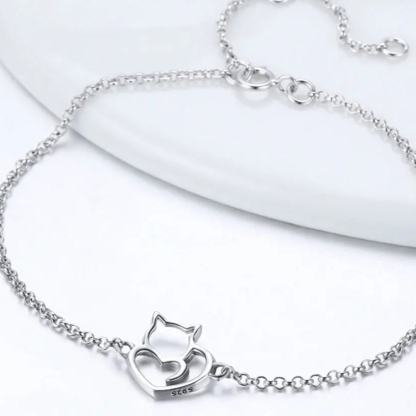 Pulseira Amor Felino Minimalista Prata 925