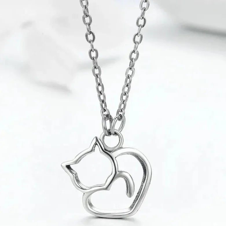 Conjunto Amor Felino Minimalista Prata 925