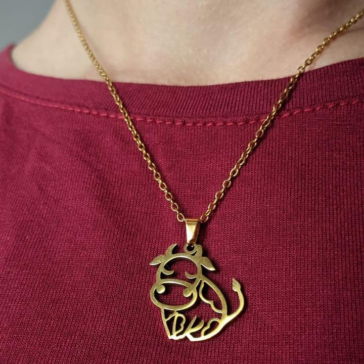 Conjunto Corrente e Pingente Vaquinha Vasada Dourada