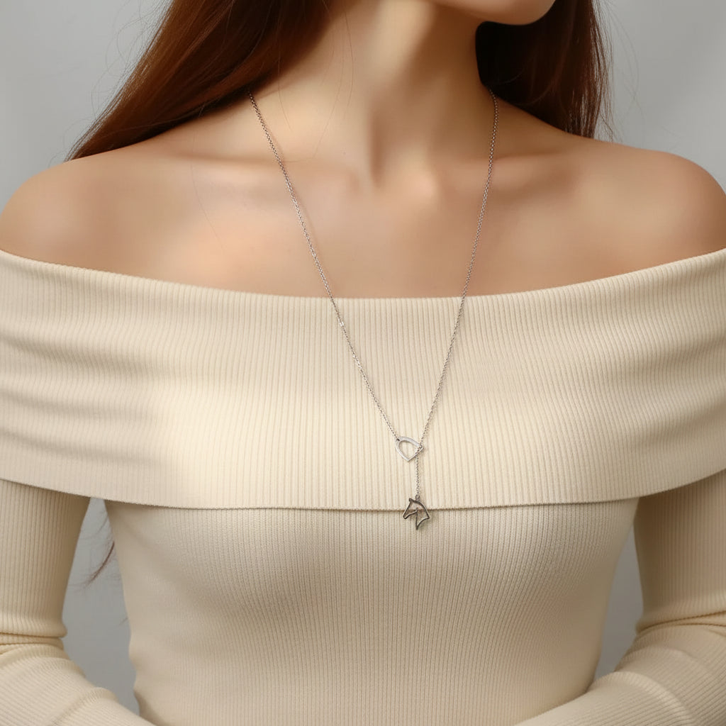 Conjunto Colar e Pingente Cavalo Estribado Prata
