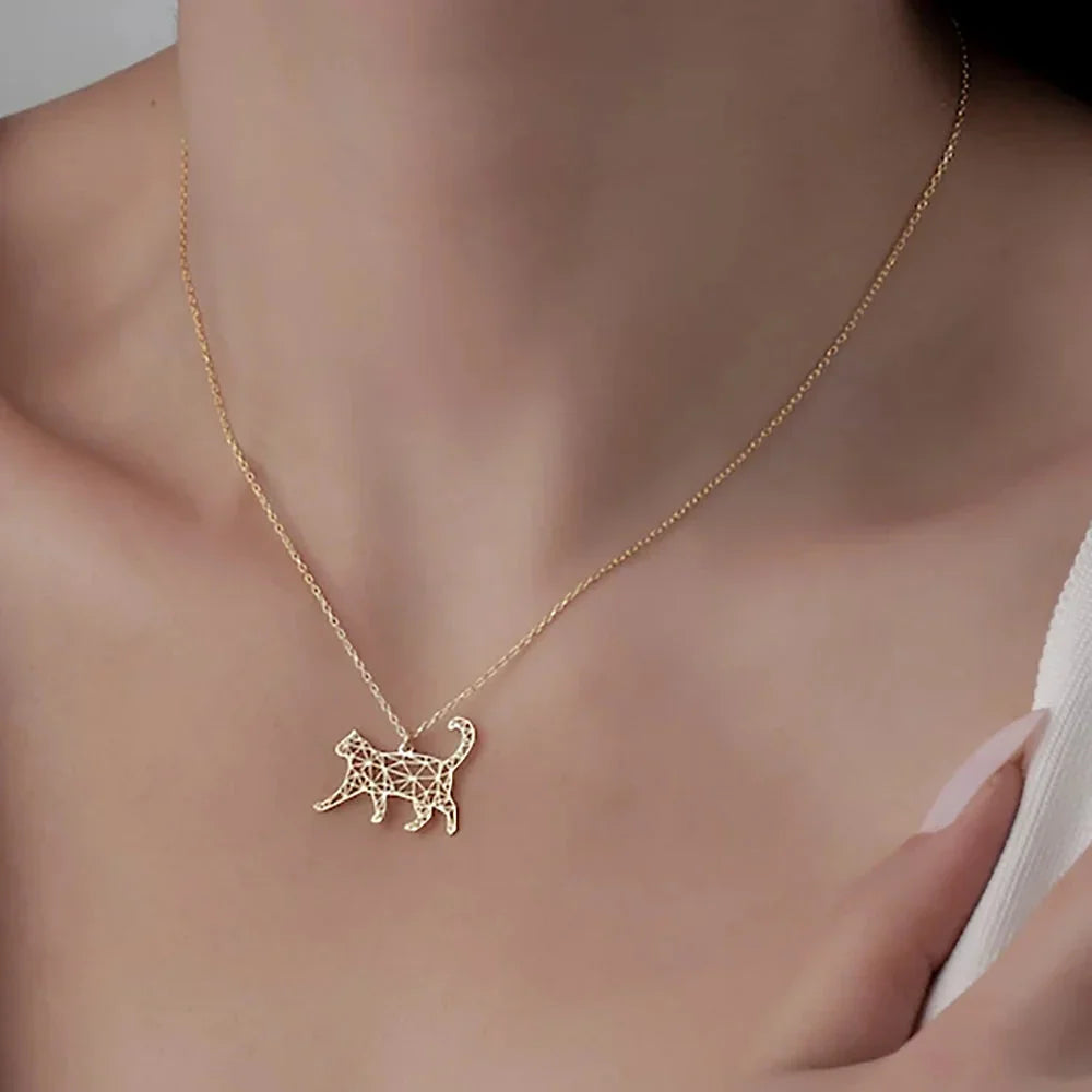 Conjunto Amor Felino Origami Dourado ou Prata