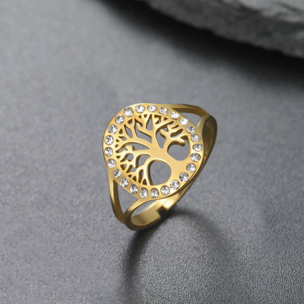 Anel Árvore da Vida com Brilhantes Dourado ou Prata