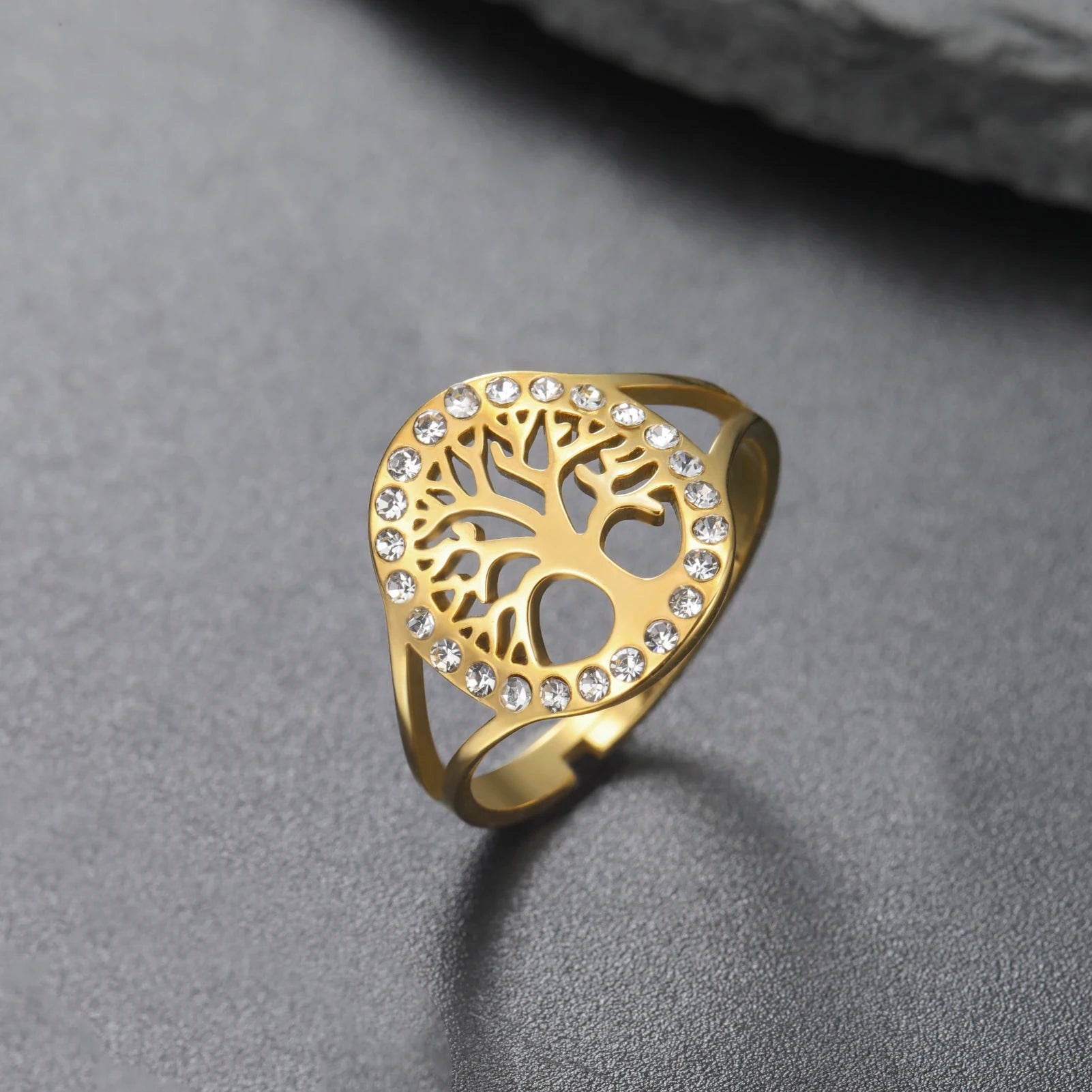 Anel Árvore da Vida com Brilhantes Dourado ou Prata