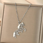Conjunto Corrente e Pingente Cavalo Origami Prata
