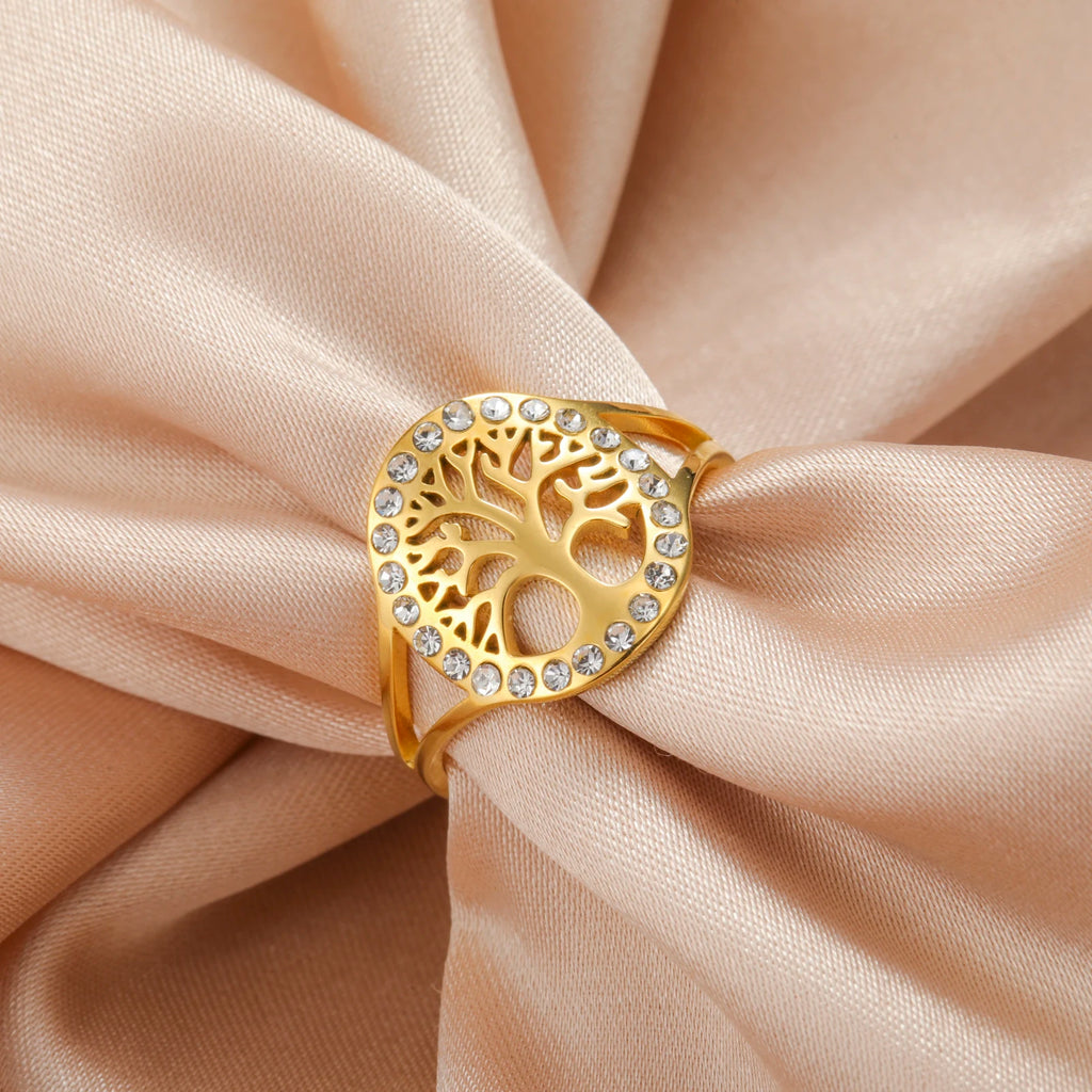 Anel Árvore da Vida com Brilhantes Dourado ou Prata