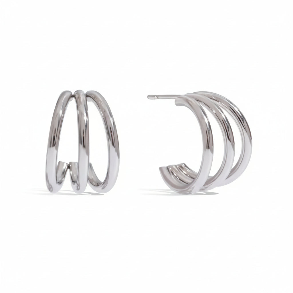 Brinco Triplo Argolas Minimalistas Dourada ou Prata ou Mista