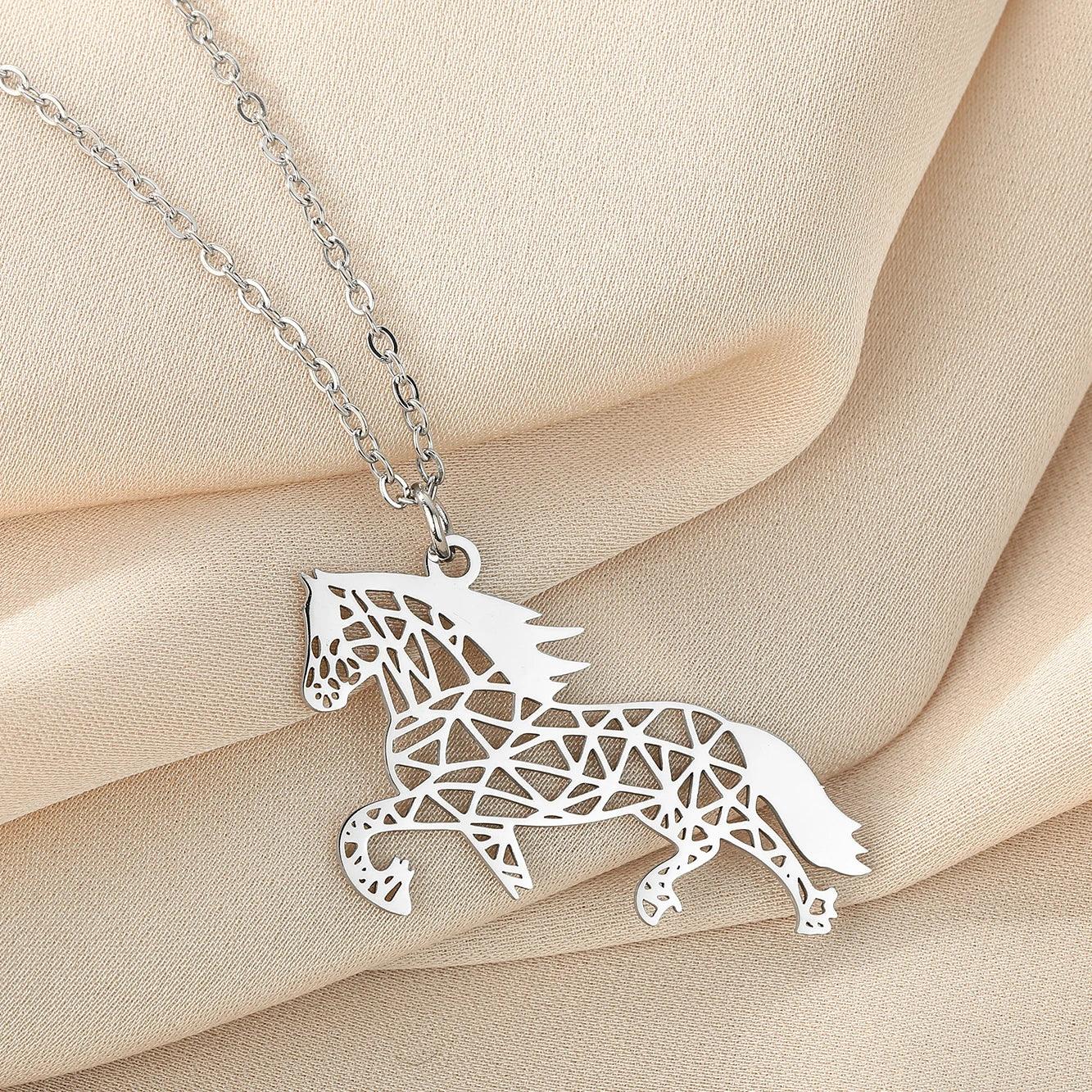 Conjunto Corrente e Pingente Cavalo Origami Prata