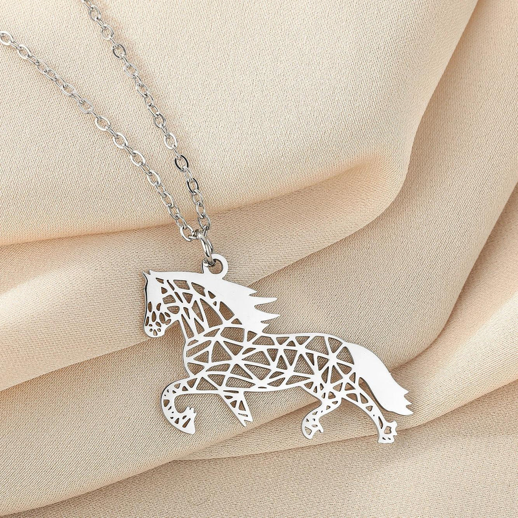 Conjunto Corrente e Pingente Cavalo Origami Prata