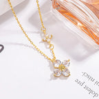 Conjunto Trevo de 4 folhas Cravejado Banhado a Ouro 14k