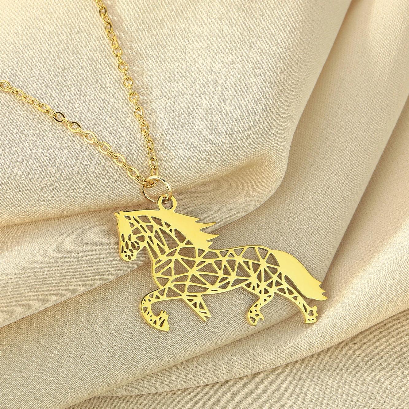 Conjunto Corrente e Pingente Cavalo Origami Dourado