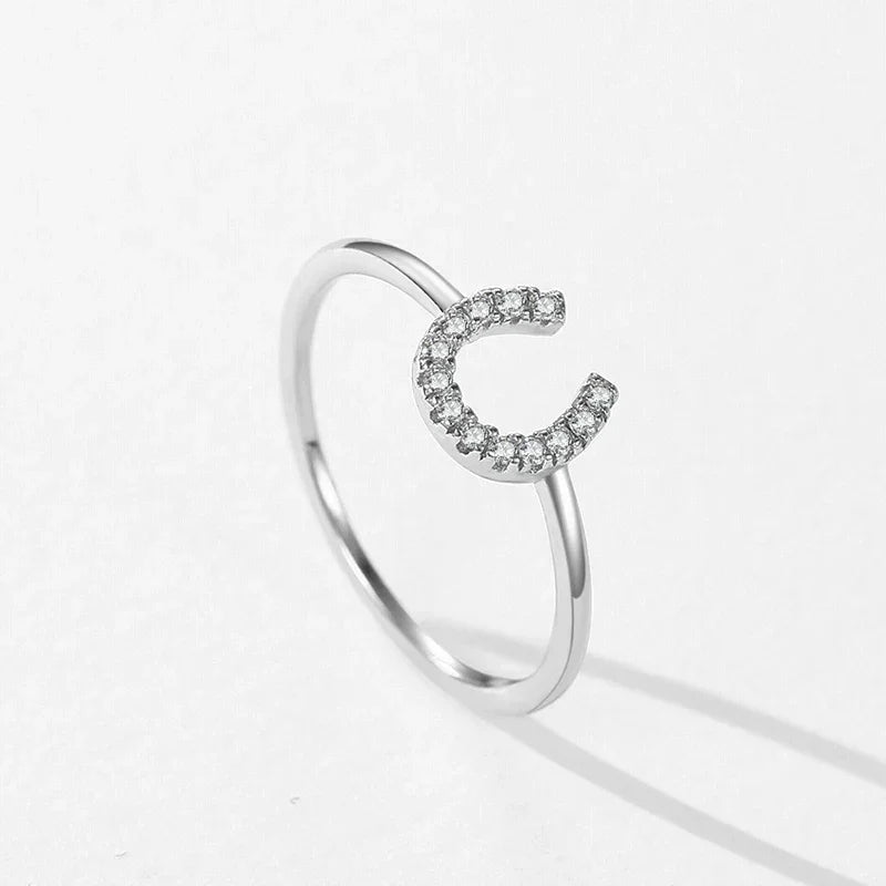 Anel Ferradura Cravejada Prata