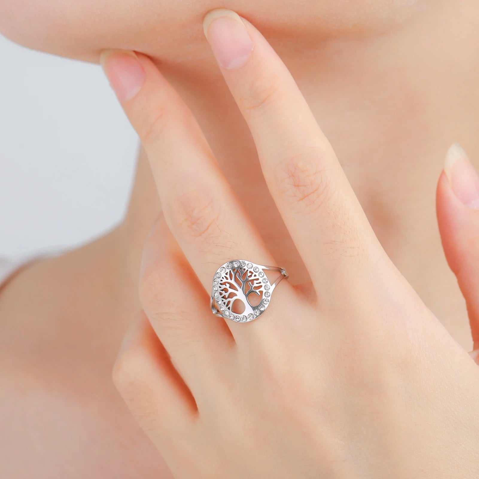 Anel Árvore da Vida com Brilhantes Dourado ou Prata