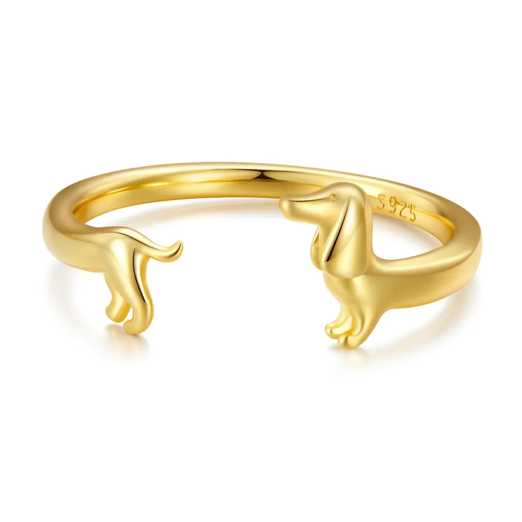 Anel Cão Salsicha Prata 925 banho ouro 18k