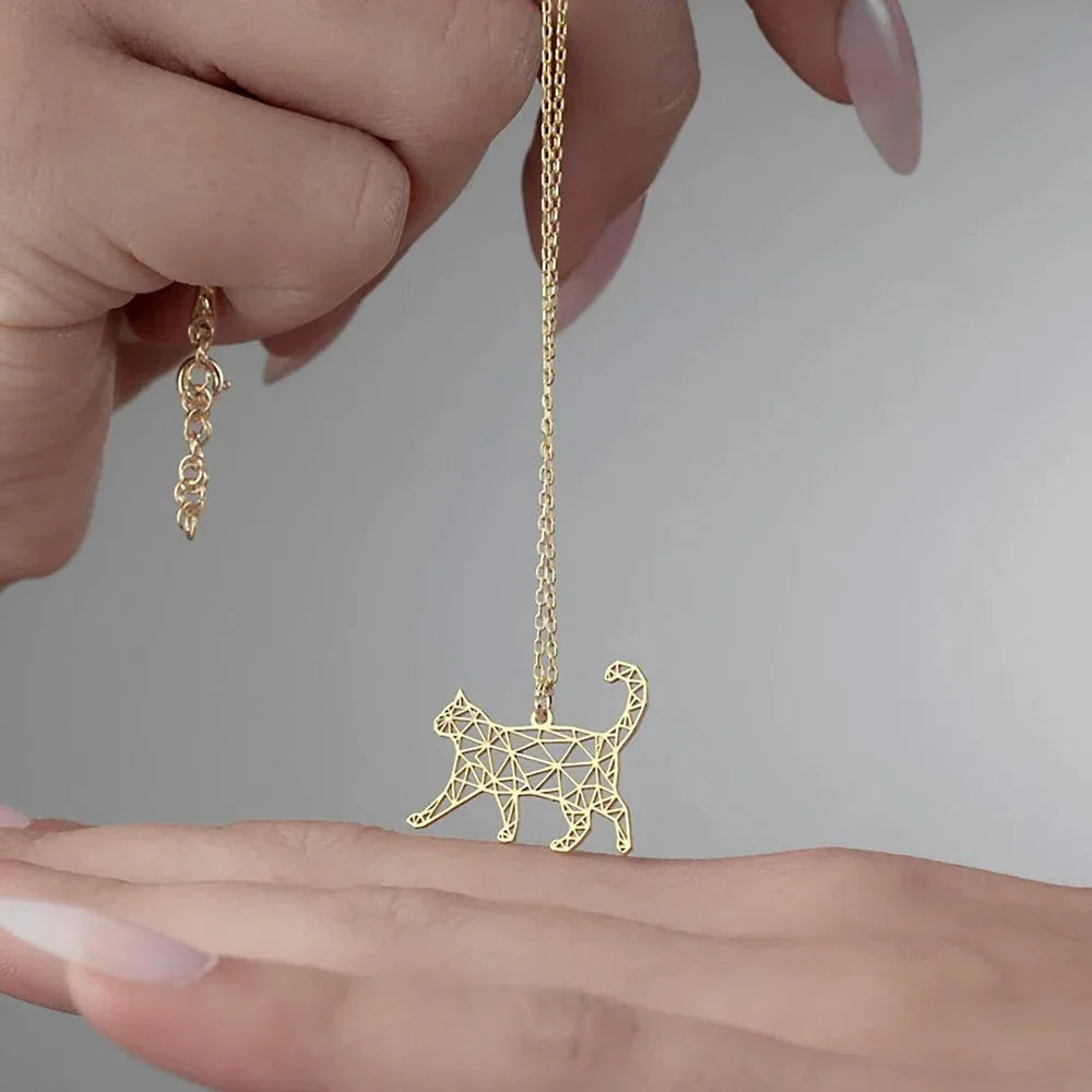 Conjunto Amor Felino Origami Dourado ou Prata