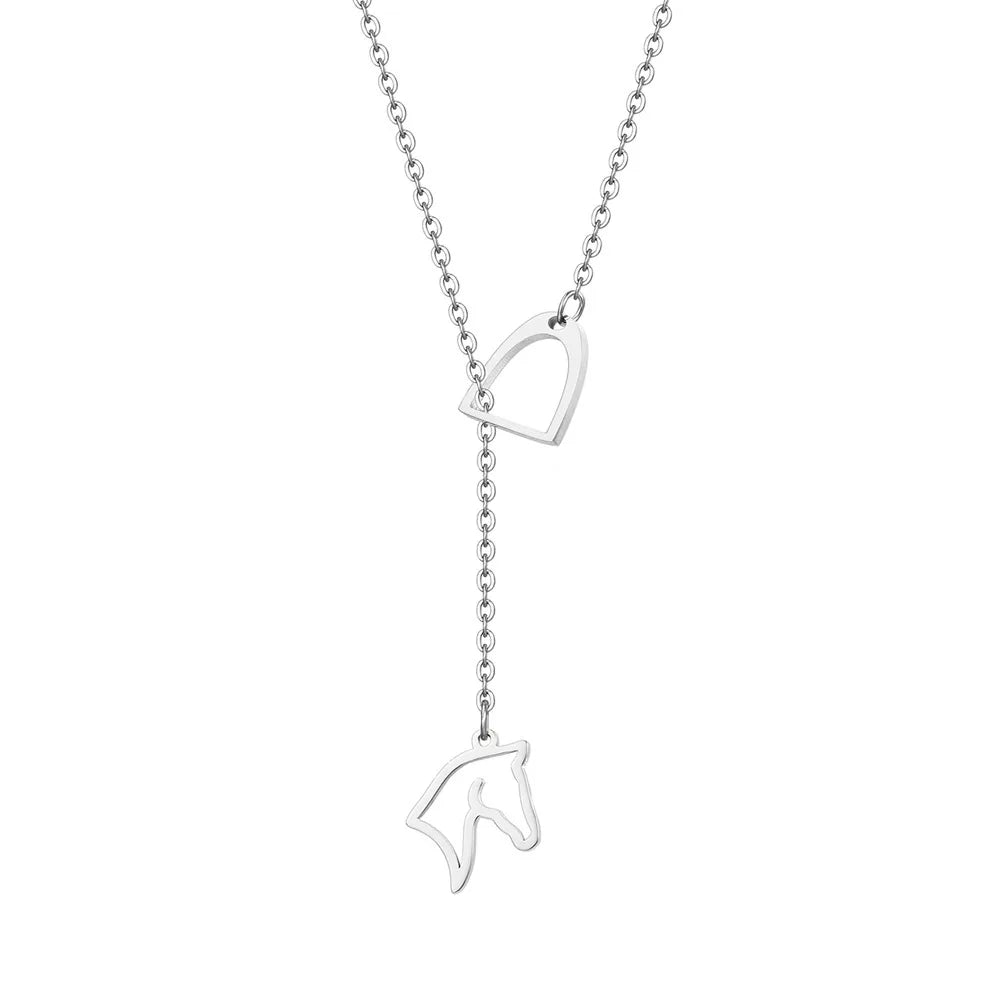 Conjunto Colar e Pingente Cavalo Estribado Prata