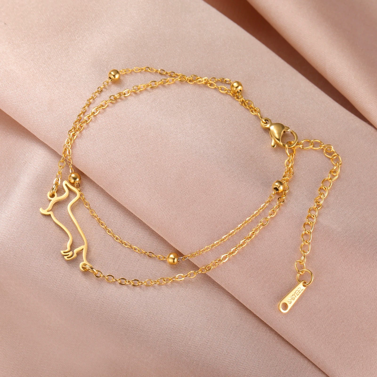 Pulseira Dupla Meu Companheiro Salsicha Dourada