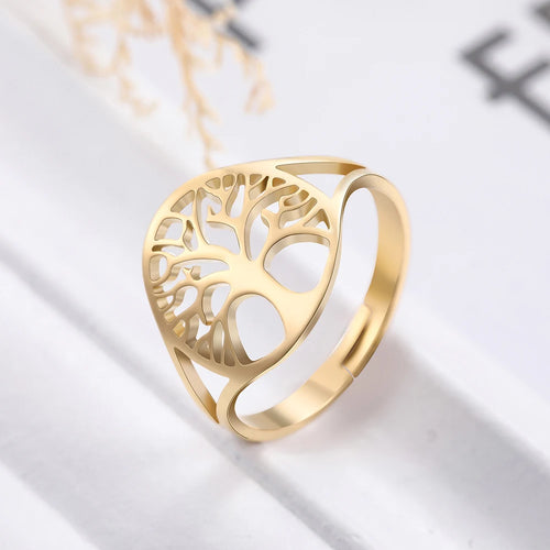 Anel Árvore da Vida Ajustável Dourado, Prata ou Rosê