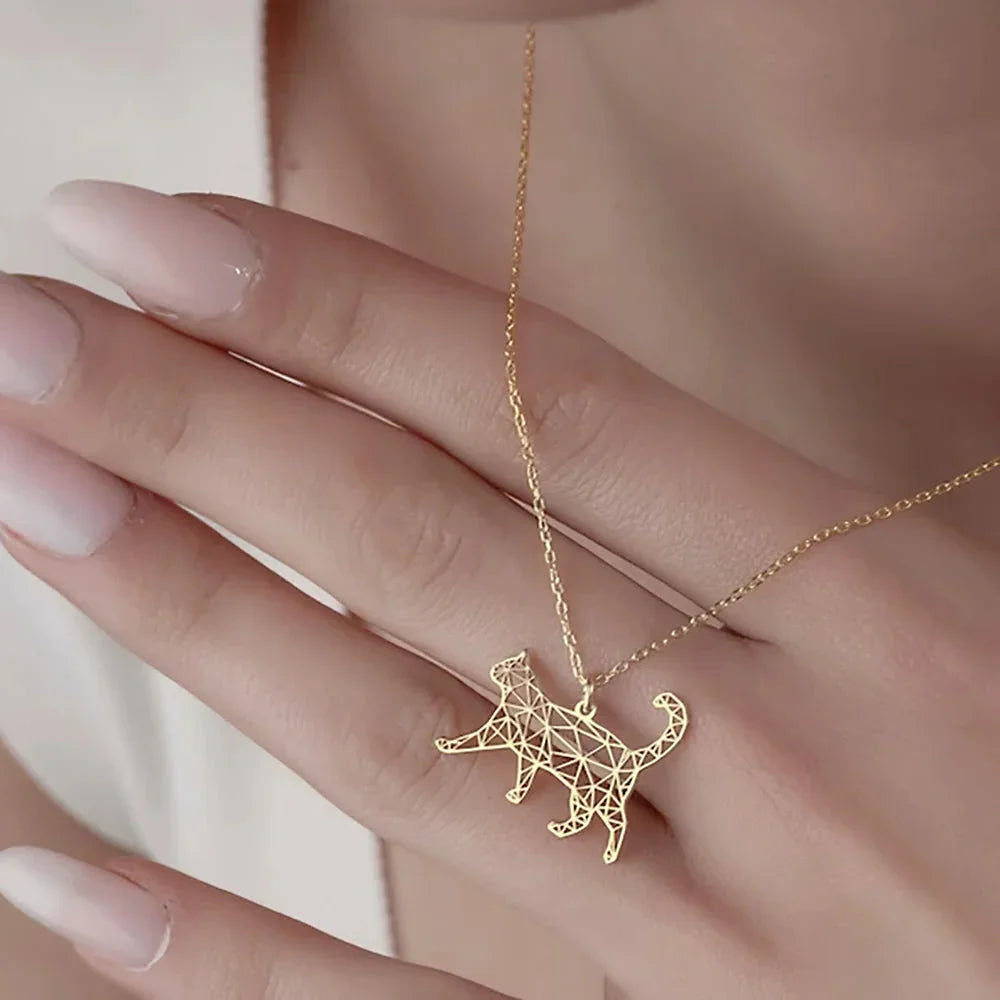 Conjunto Amor Felino Origami Dourado ou Prata