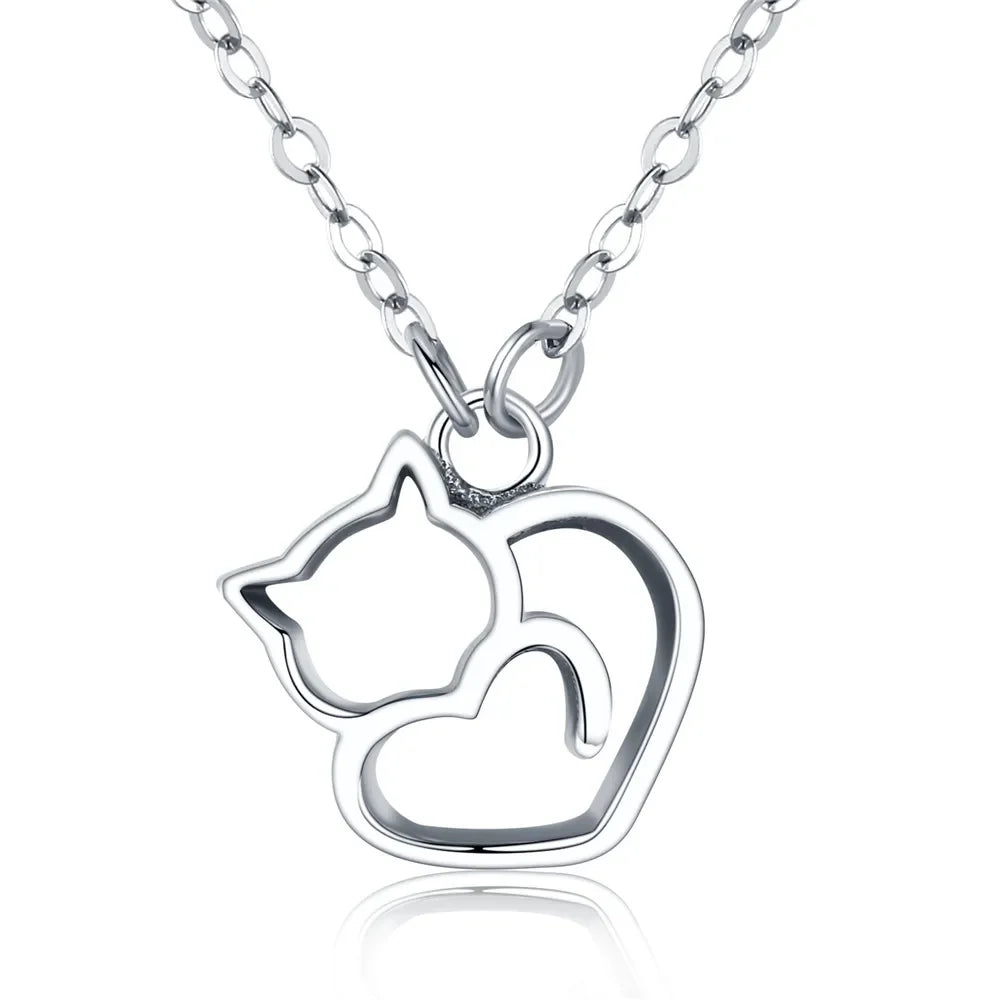 Conjunto Amor Felino Minimalista Prata 925