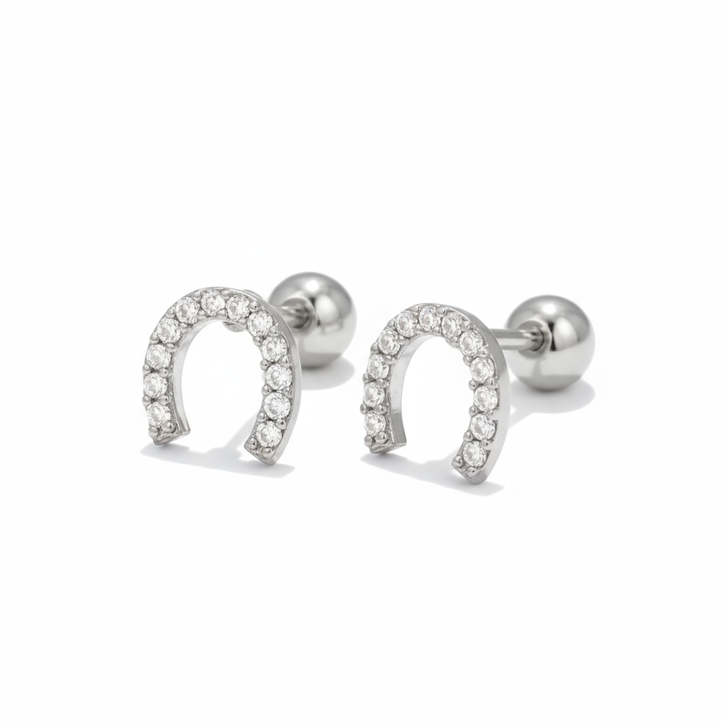 Ferradura com Brilhantes em Zircônia Dourado ou Prata