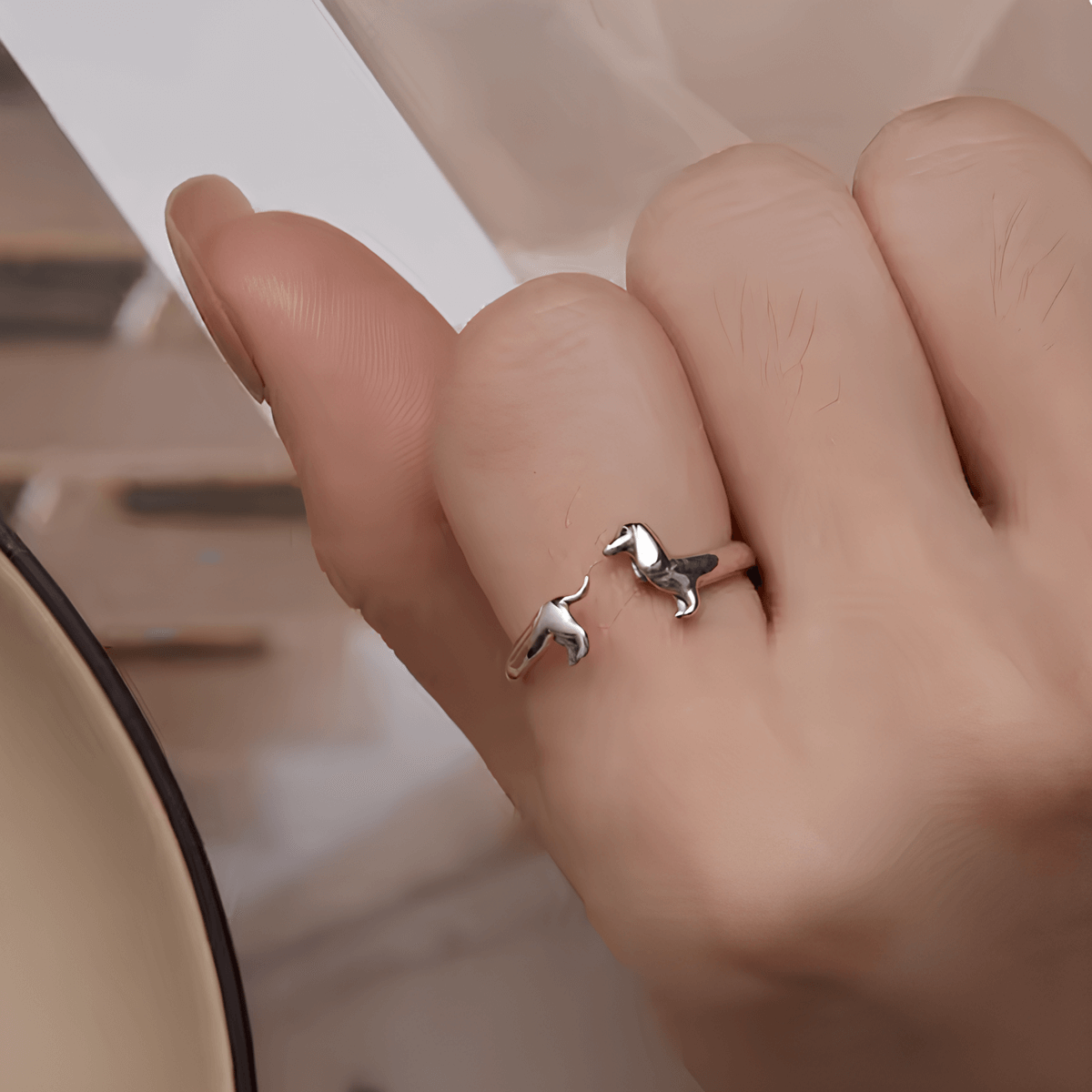 Anel Cão Salcicha Prata