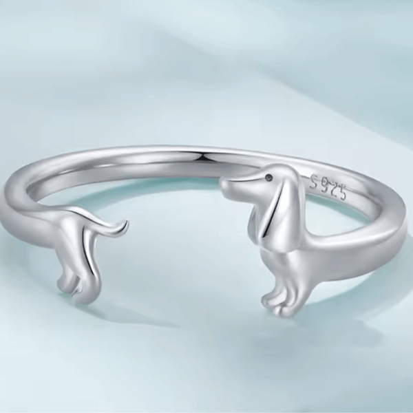 Anel Cão Salcicha Prata