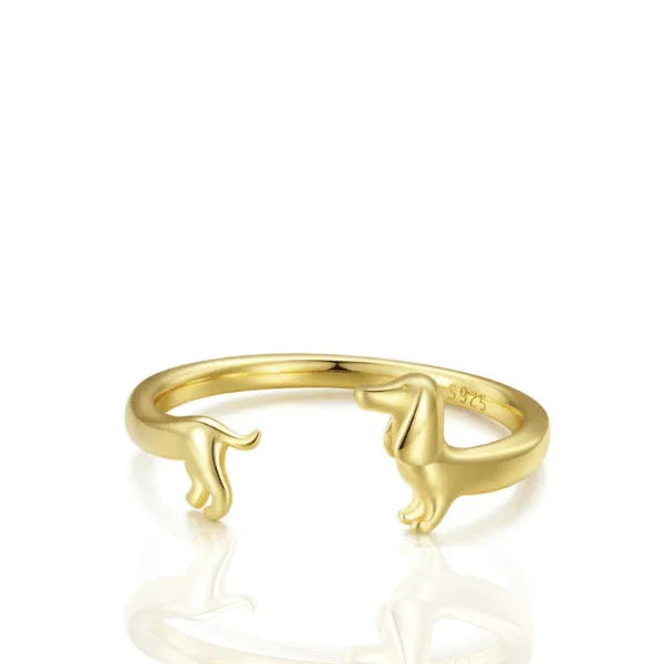 Anel Cão Salsicha Prata 925 banho ouro 18k