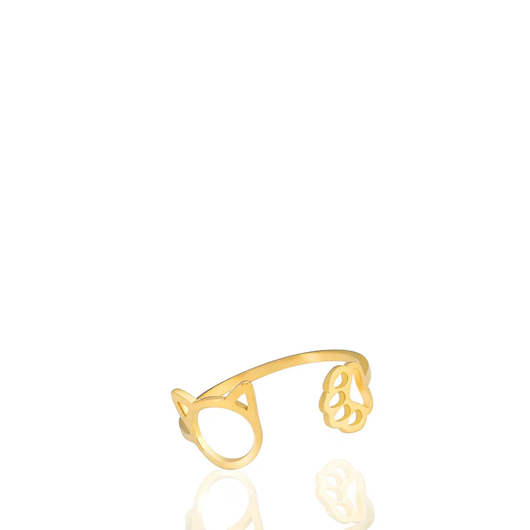 Anel Orelhas e Patinhas Felinas Ajustável Dourado