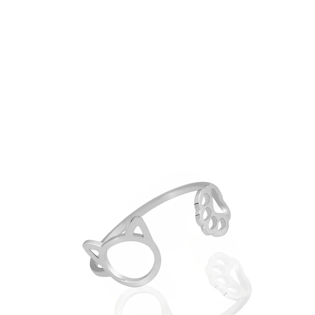 Anel Orelhas e Patinhas Felinas Ajustável Prata