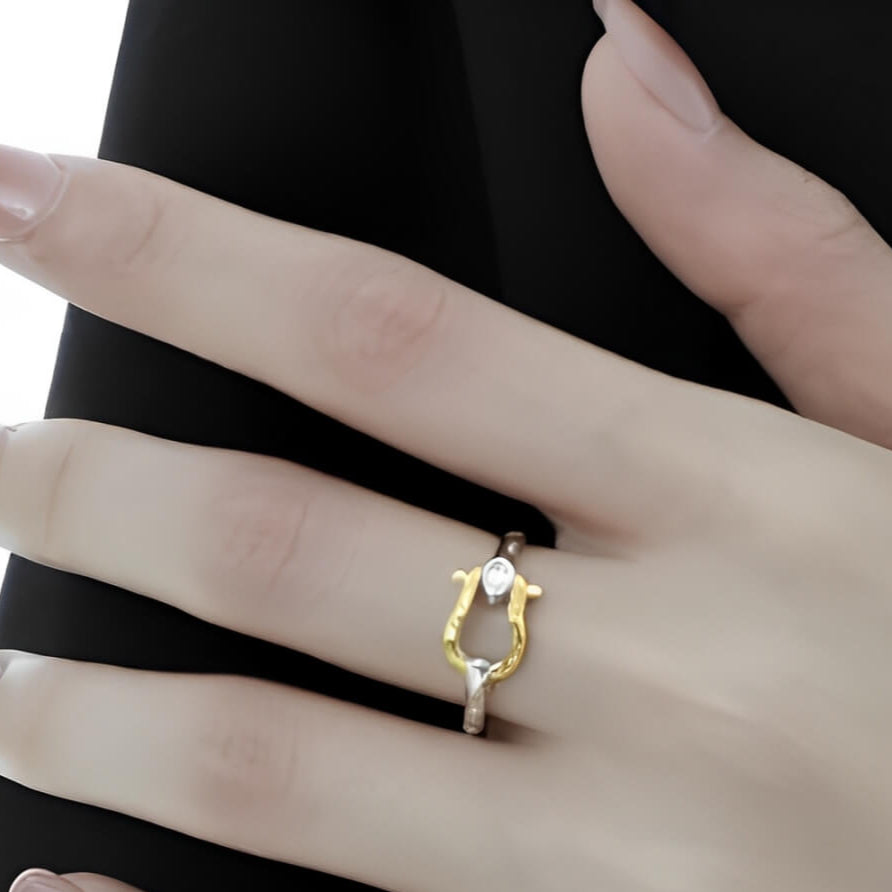 Anel Fivela Duas Cores Prata 925