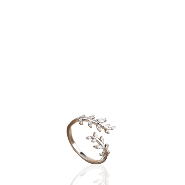 Anel Ramo de Oliveira Cravejado Prata