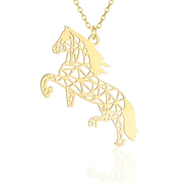 Conjunto Corrente e Pingente Cavalo Origami Dourado