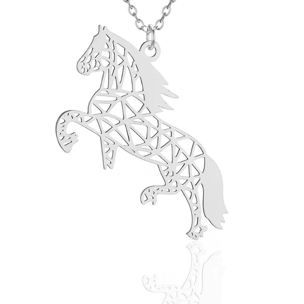 Conjunto Corrente e Pingente Cavalo Origami Prata