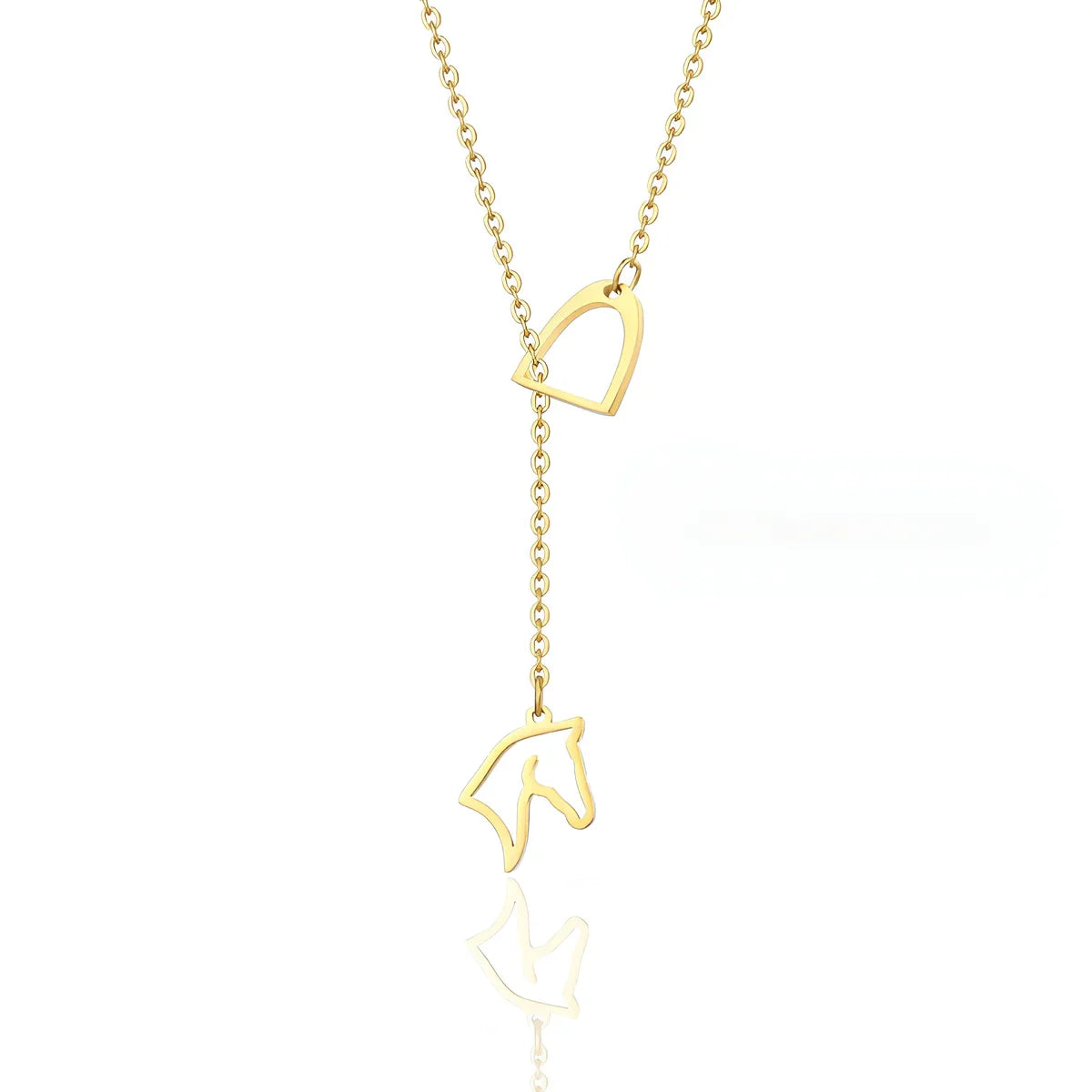 Conjunto Colar e Pingente Cavalo Estribado Dourado
