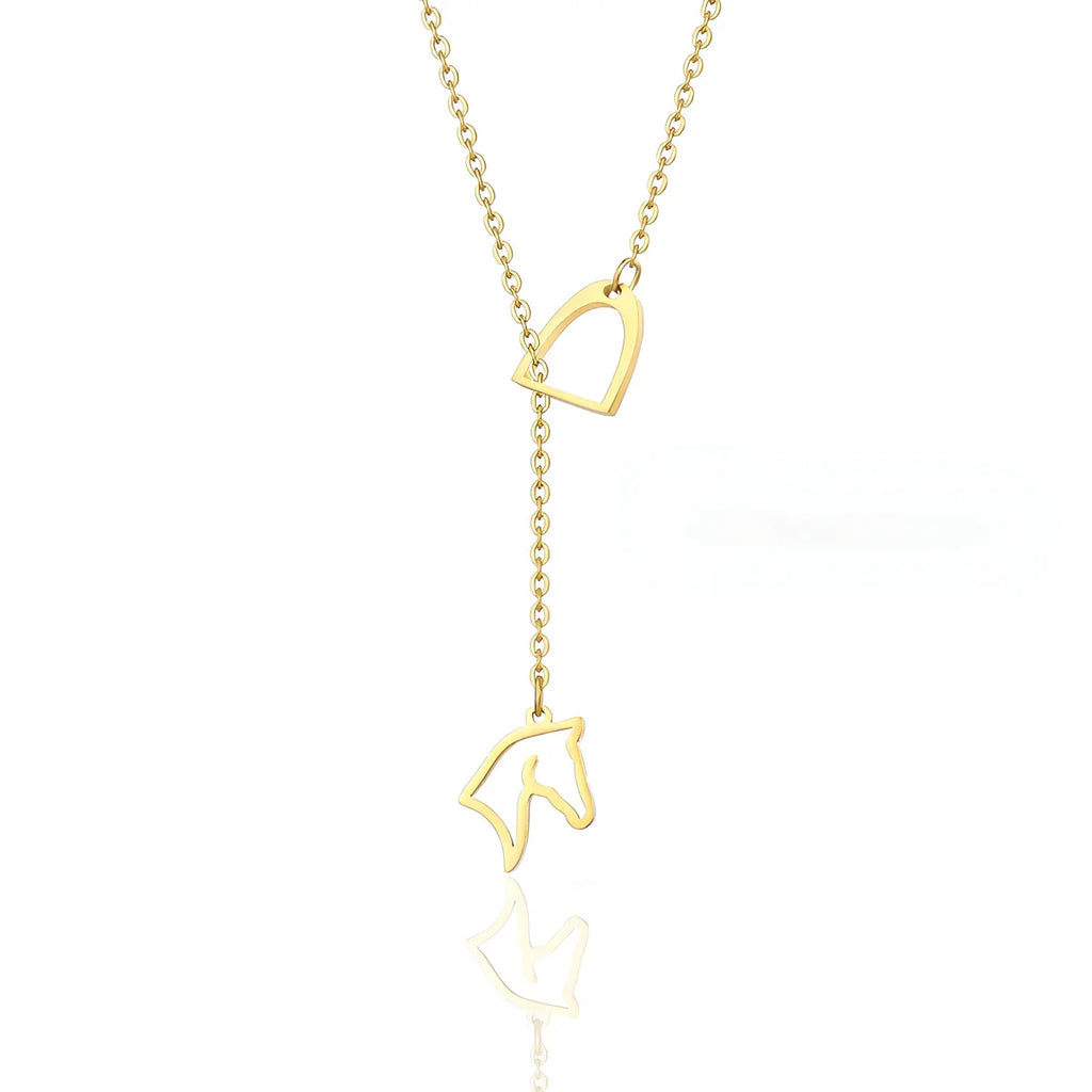 Conjunto Colar e Pingente Cavalo Estribado Dourado