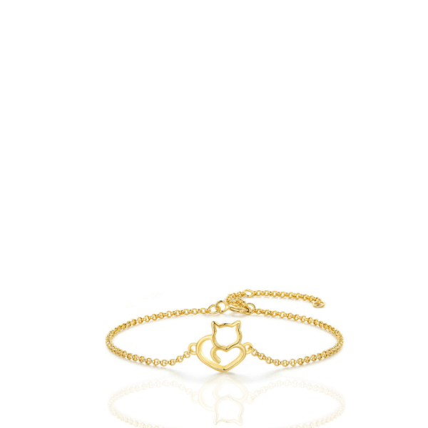 Pulseira Amor Felino Minimalista Prata 925 Banhado a Ouro
