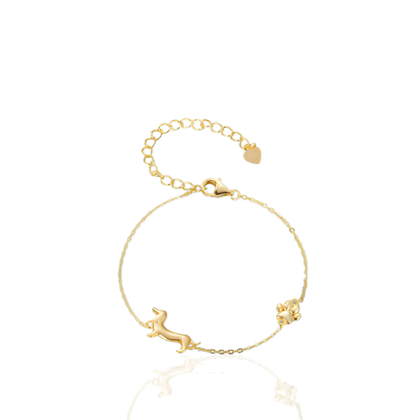 Pulseira Impressões de um Salsichinha Prata 925 Banhado Ouro