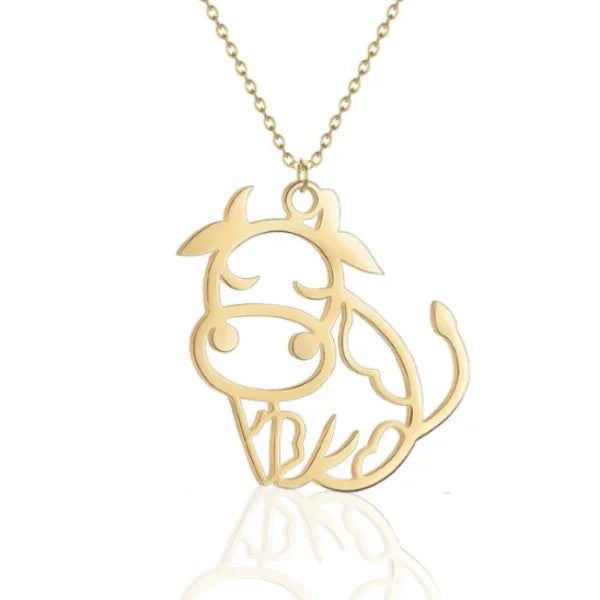 Conjunto Corrente e Pingente Vaquinha Vasada Dourada