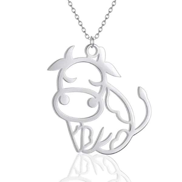 Conjunto Corrente e Pingente Vaquinha Vasada Prata